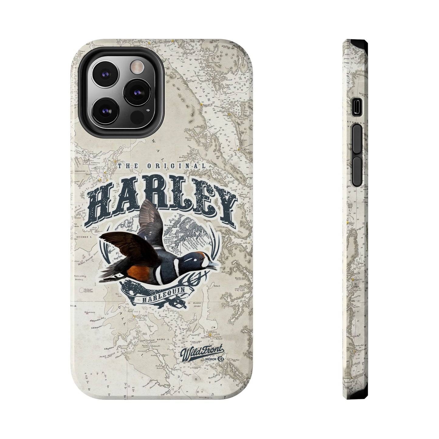 Harlequin Duck Vintage Map-Tough Phone Case