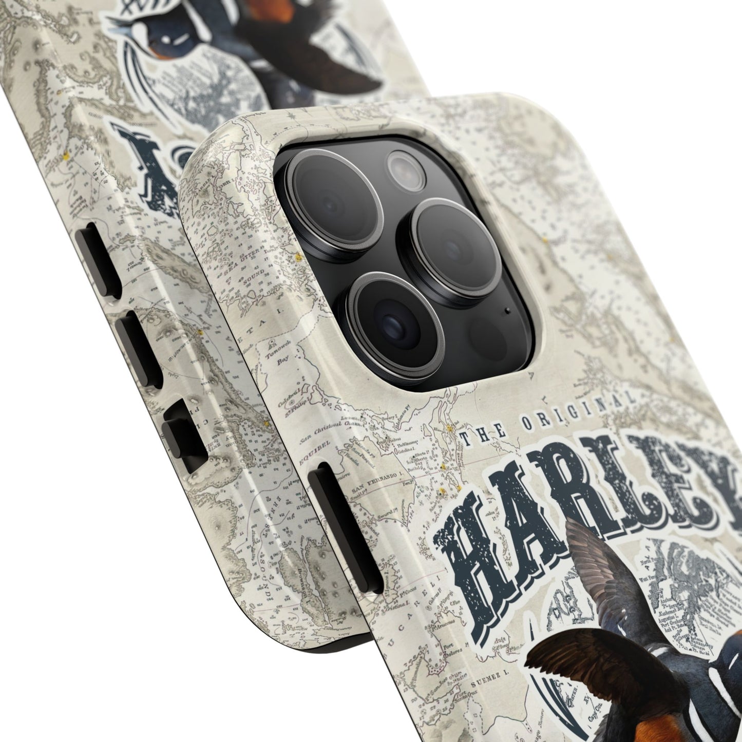 Harlequin Duck Vintage Map-Tough Phone Case