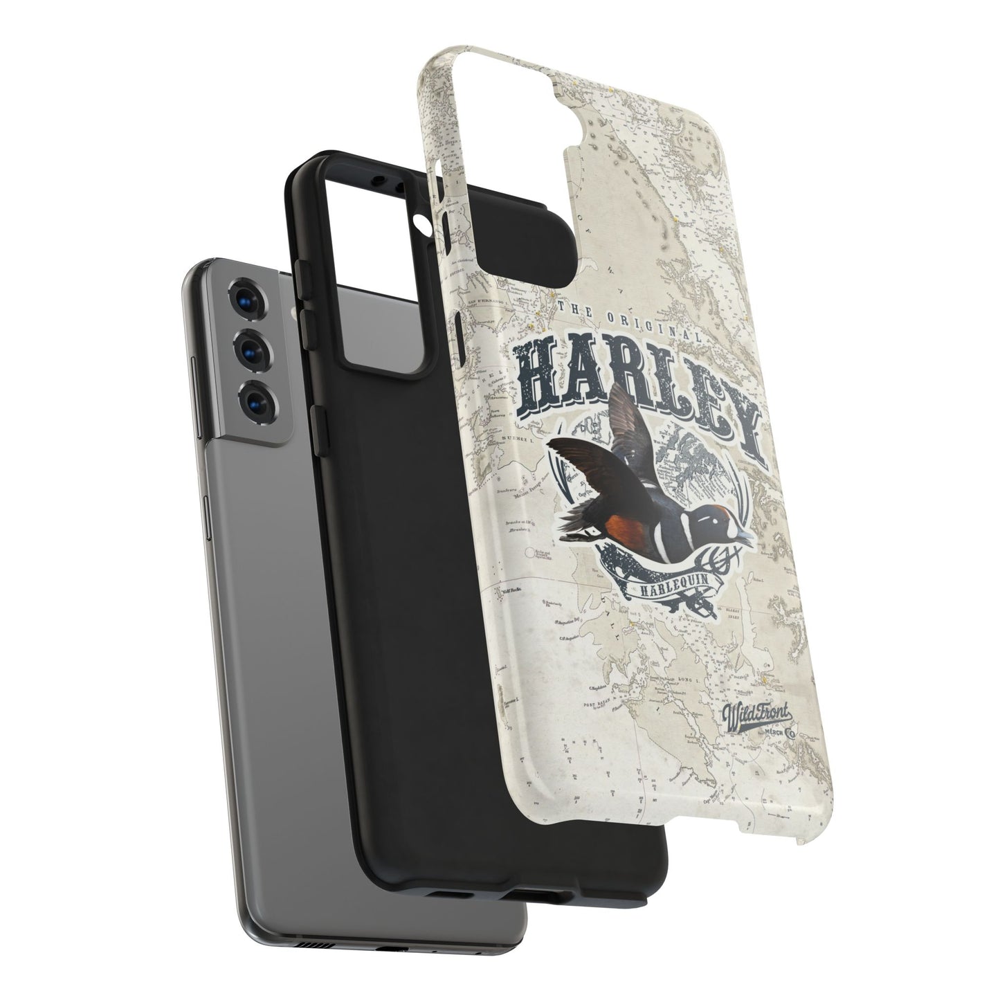 Harlequin Duck Vintage Map-Tough Phone Case