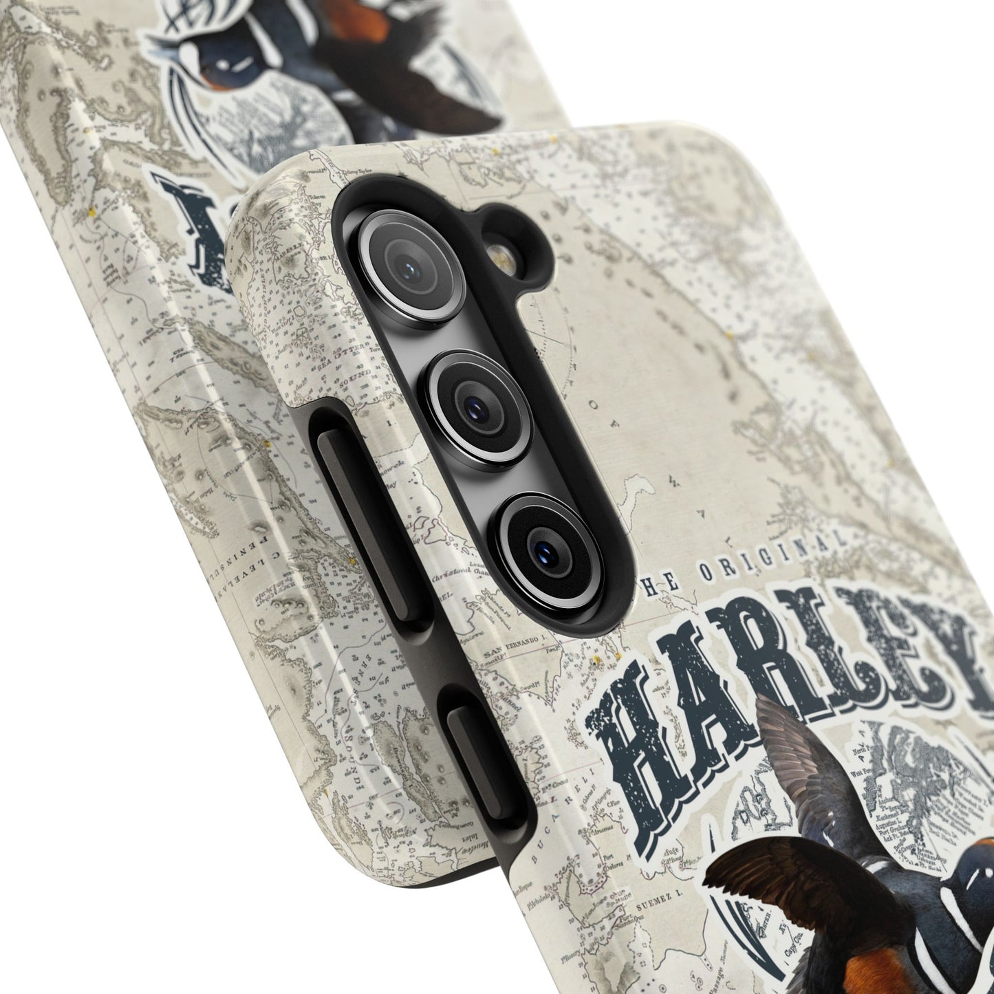 Harlequin Duck Vintage Map-Tough Phone Case