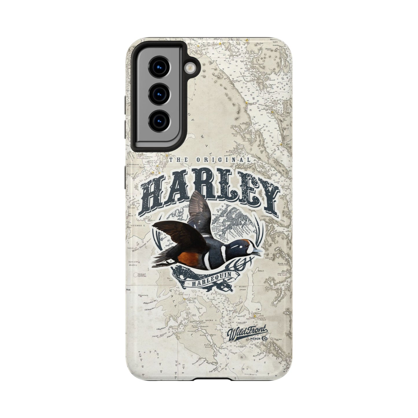 Harlequin Duck Vintage Map-Tough Phone Case