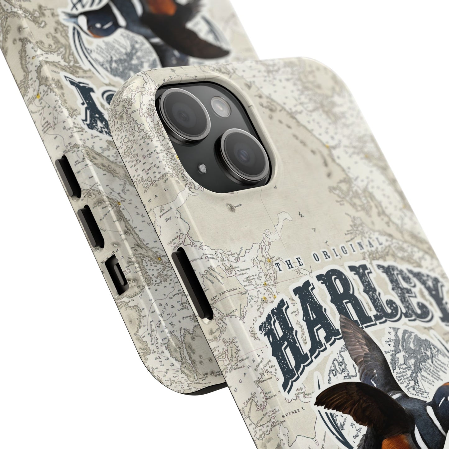 Harlequin Duck Vintage Map-Tough Phone Case