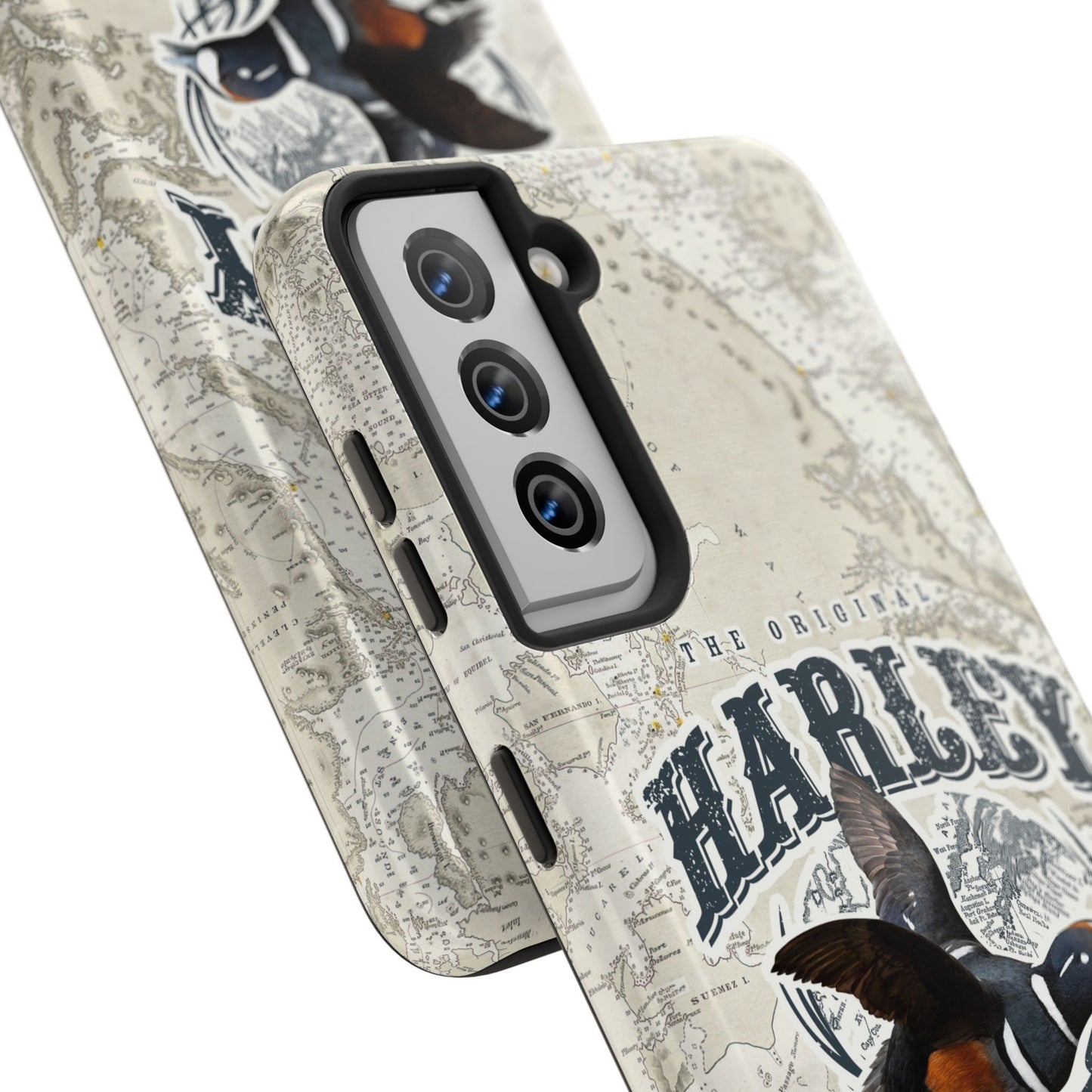 Harlequin Duck Vintage Map-Tough Phone Case