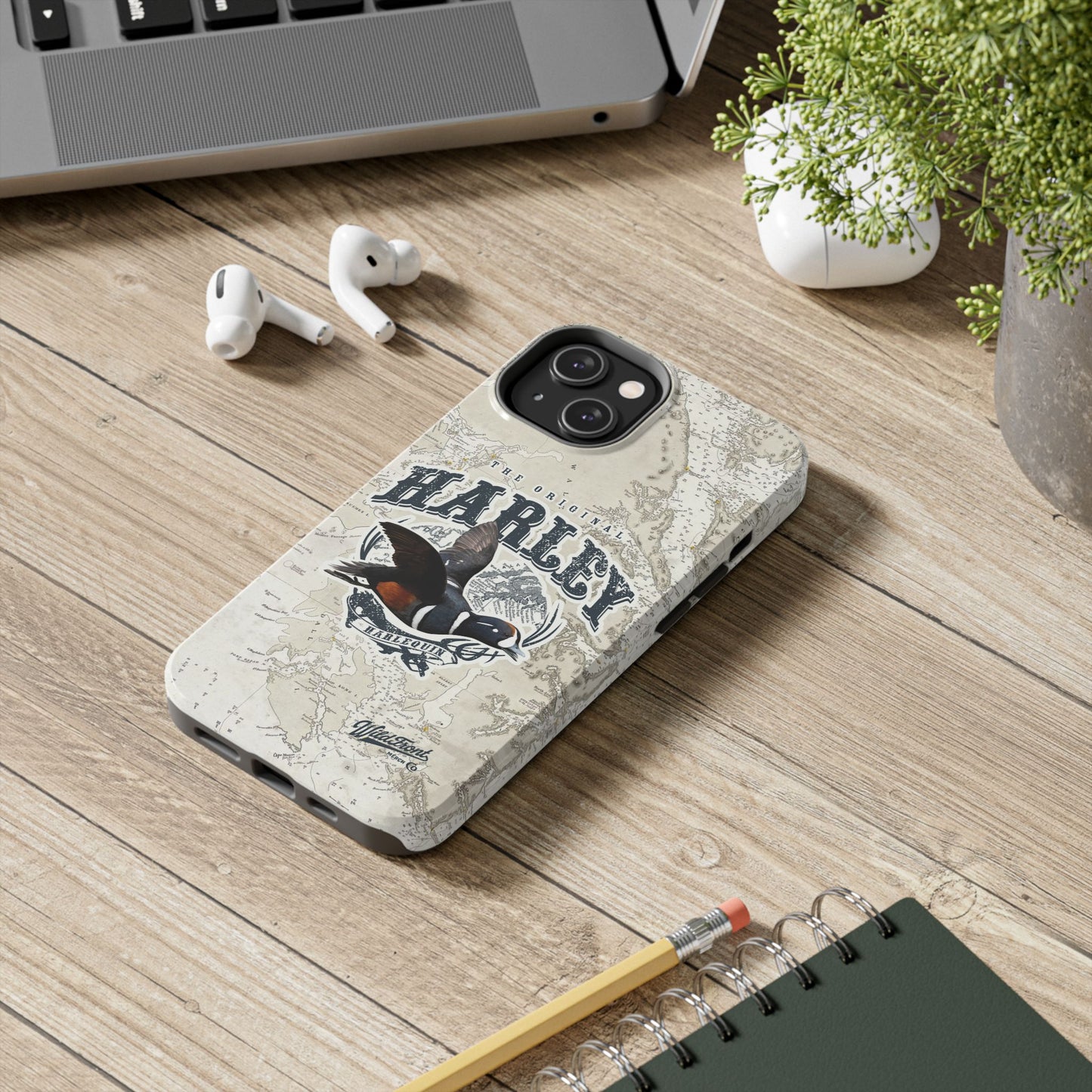 Harlequin Duck Vintage Map-Tough Phone Case