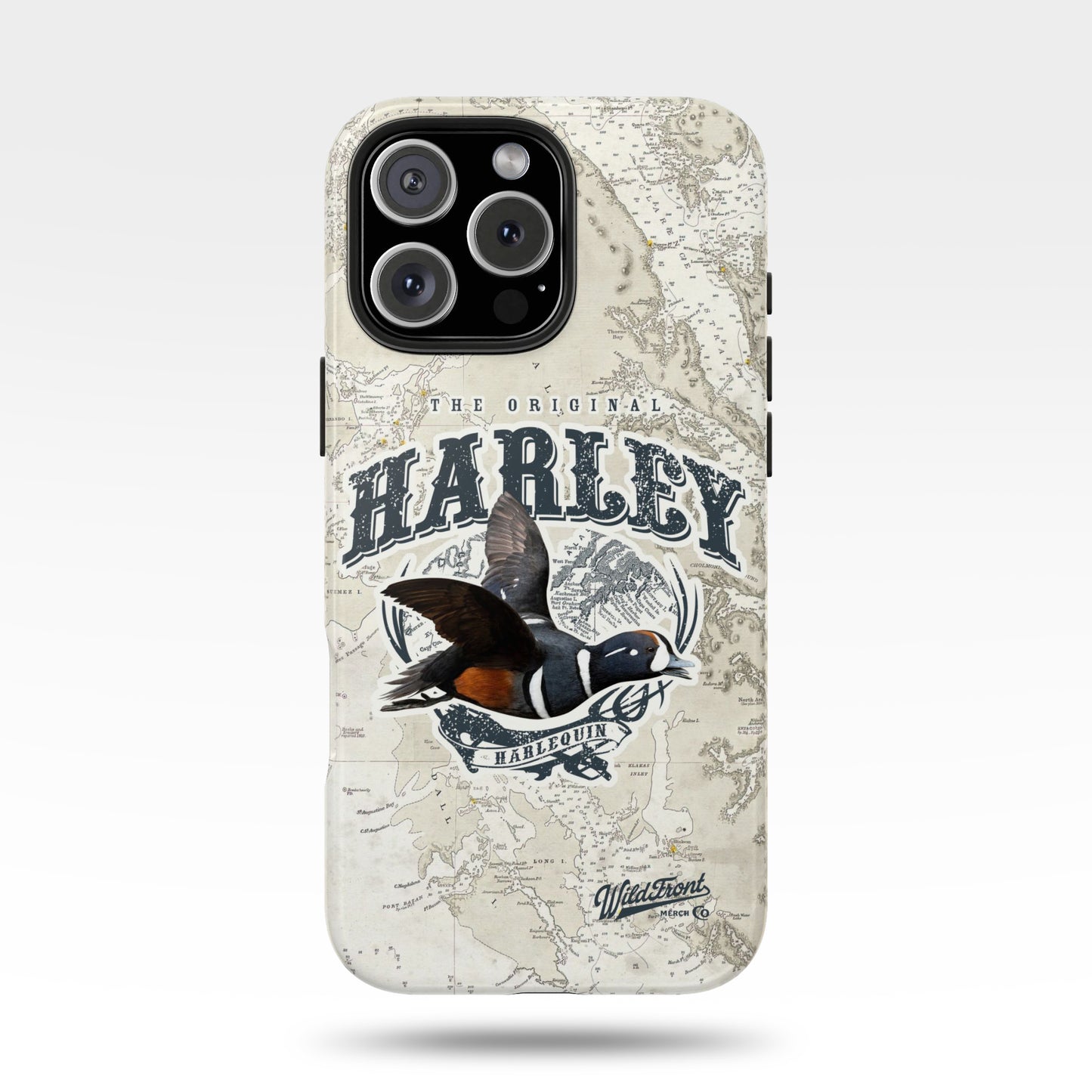 Harlequin Duck Vintage Map-Tough Phone Case